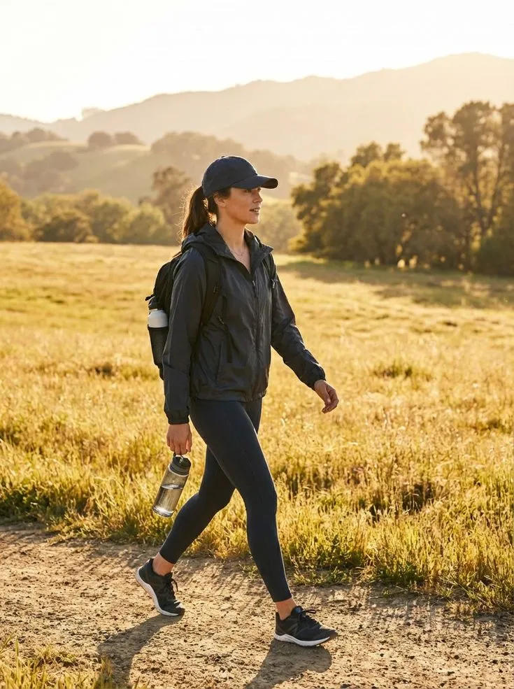 Smartphone photo of walkers on an open field path